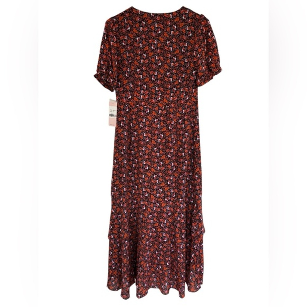 NWT Nanette Lapore Women's Black/Orange Floral Puff Sleeve Wrap Dress Size 4 - Picture 7 of 9
